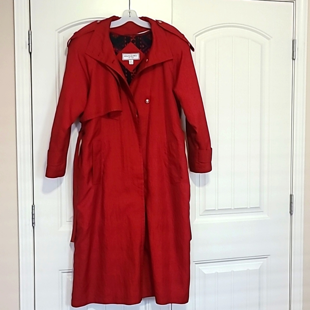 J. Gallery, red maxi trench coat, size 11/12